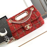 Chanel Women's Bag Top version 【High Version】CHANEL/23A High-End Handmade Workshop Green Tweed Pearl Wooden Bead Chain Bag Home New Portable Pearl Briefcase Pearl Bag Woolen Pearl Tote Clutch Dinner Bag Folding Bag