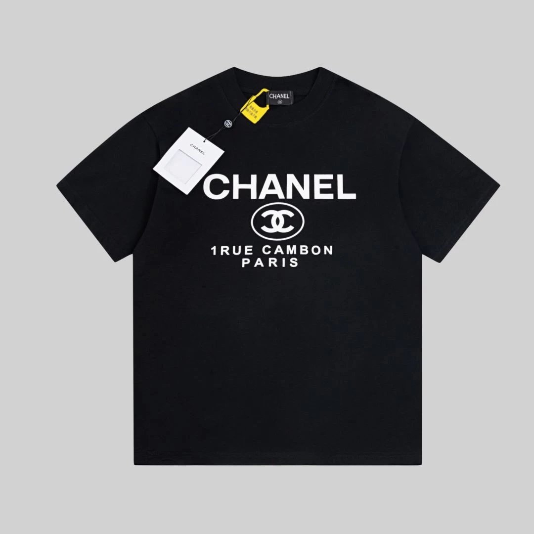 Chanel T-shirt Gift Box2024Medieval Series Logo Letter Print Short-Sleeve T T-shirt Customization280Weight Cotton Fabric Firm Handfeel OS Loose Design Environmental Protection Adhesive Cement Printing