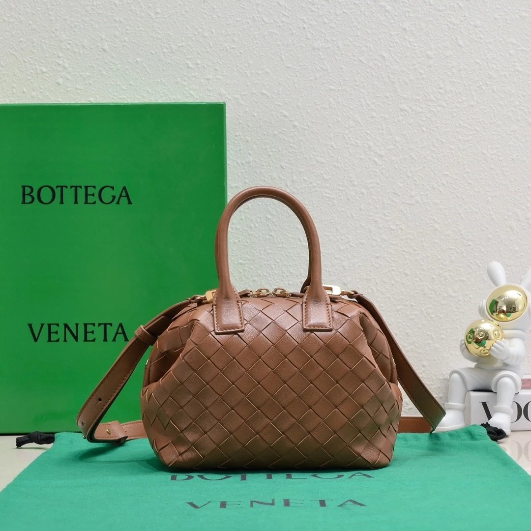 Bottega Veneta Women's Bag Top version 【Kowloon Leather Original Leather】New Bauletto Handbag Bowling Pillow Bag Small Size Intrecciato Woven Leather Bowling Bag Woven Bag Women's Leather Bags New Bags