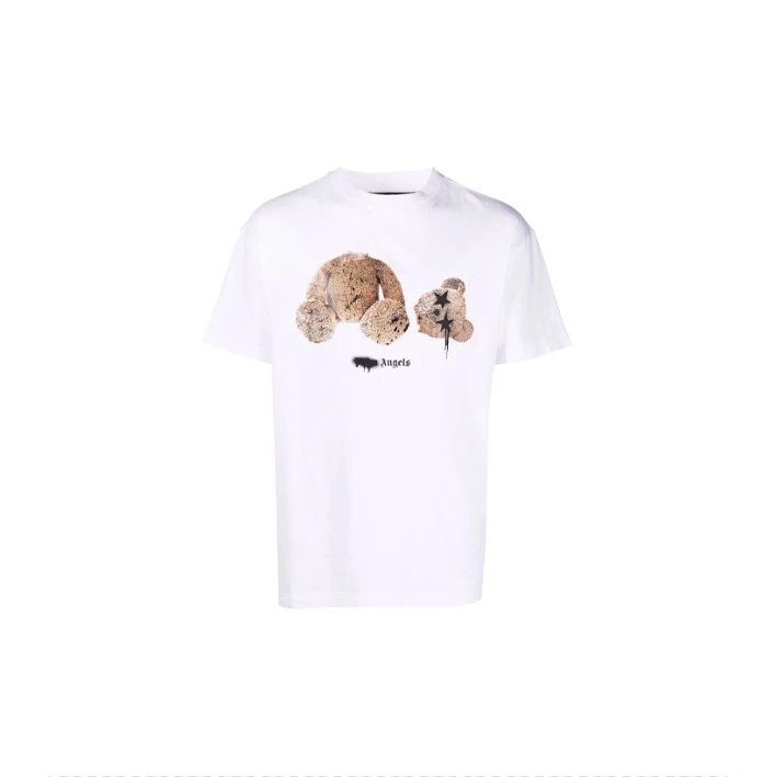 Palm Angels T-shirt Top Version Couple's Black Cotton Broken Bear Printed Loose T T-shirt Short Sleeve