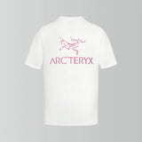 Arc'teryx T-shirt Pink bird letter print on the back logo round Neck Short Sleeve25ss New Pure Cotton Unisex Style T Casual T-Shirt Base Layer Shirt OS Loose Fit Half Sleeve Top Plus Size