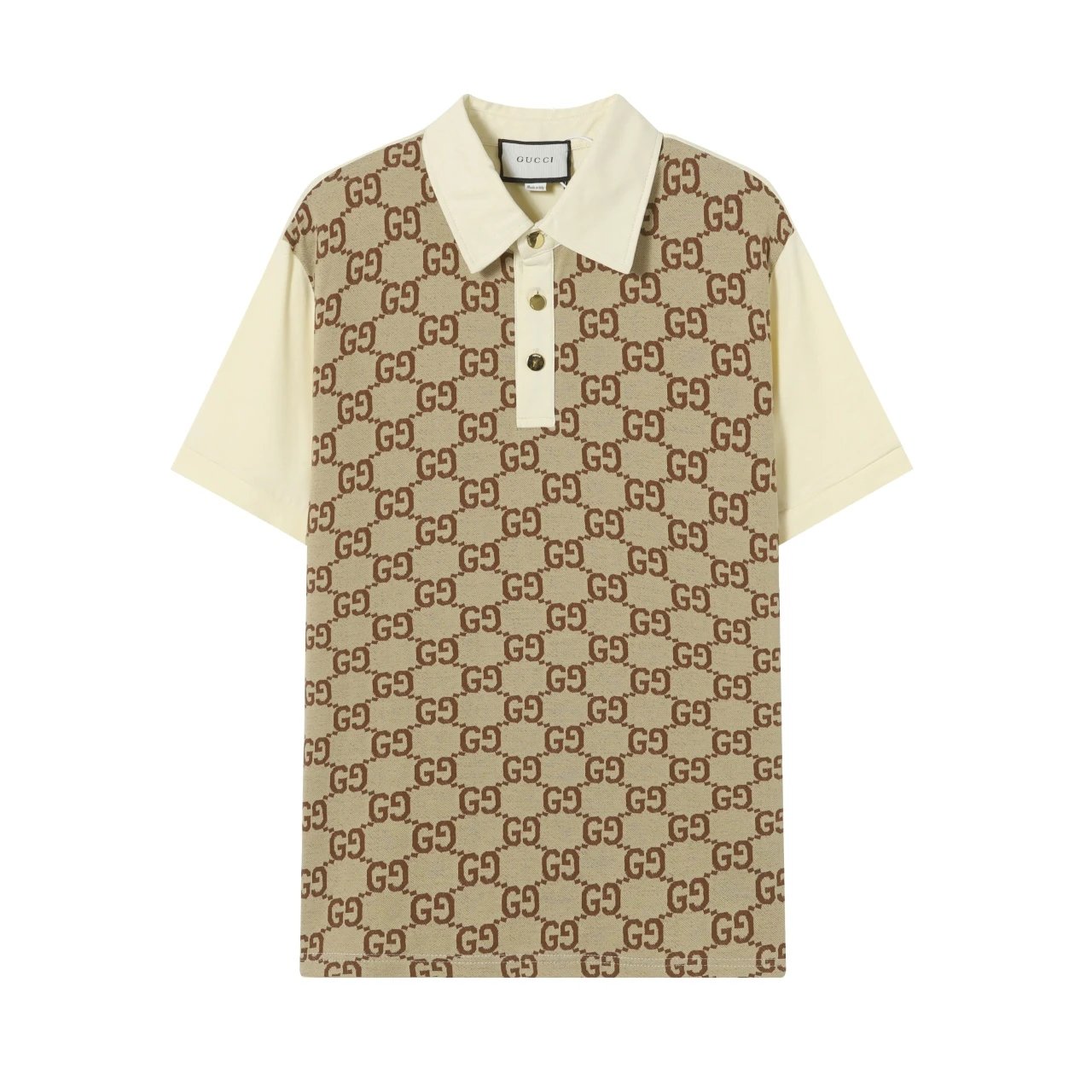 Gucci T-shirt Iconic GG Patterned Patchwork Jacquard logoPOLO Shirt Lapel Short Sleeve25ss New Unisex Summer Short Sleeve OS Loose T Business Half Sleeve Shirt Plus Size T-Shirt