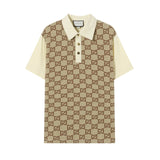 Gucci T-shirt Iconic GG Patterned Patchwork Jacquard logoPOLO Shirt Lapel Short Sleeve25ss New Unisex Summer Short Sleeve OS Loose T Business Half Sleeve Shirt Plus Size T-Shirt