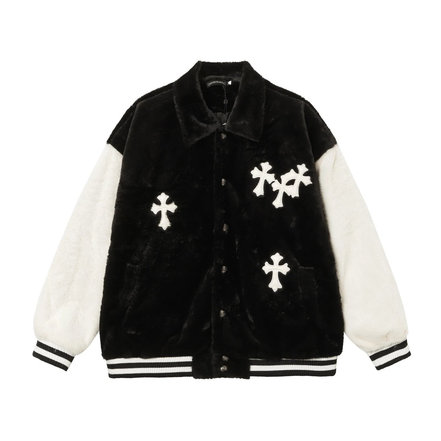 Chrome Hearts Jackets Rabbit Mink Embroidered Leather Baseball Jacket Men and Women Same Autumn and Winter New Loose Sports and Leisure All-Matching