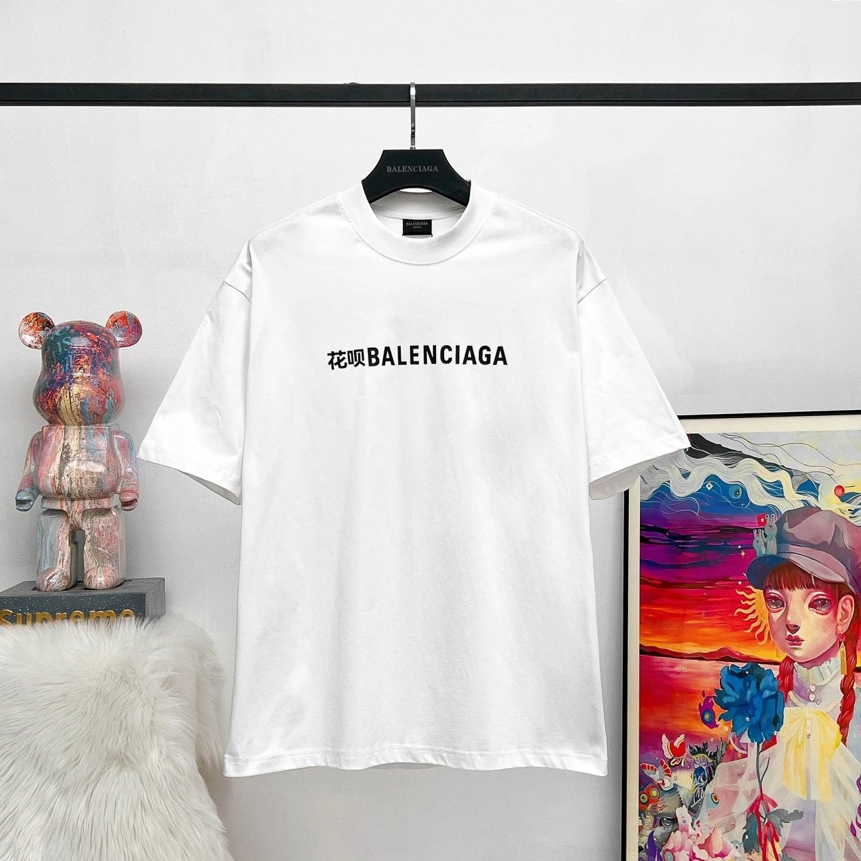 Balenciaga T-shirt Alipay Co-branded Huabei Installment Print logo round Neck Short Sleeve25ss New Pure Cotton Unisex Style T T-shirt OS Loose Fit Base Shirt Top Half Sleeve T-Shirt