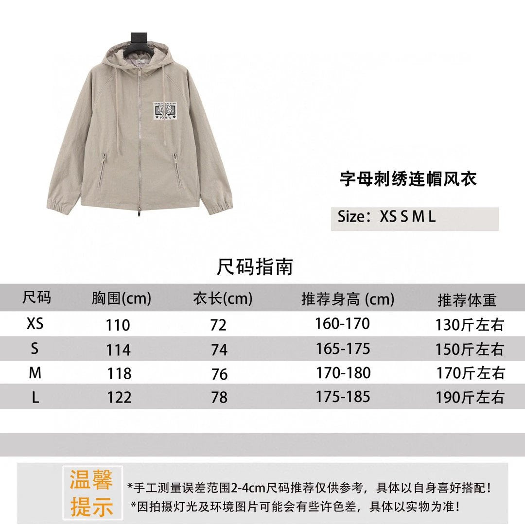 Dior Jackets Letter Embroidery Hooded Trench Coat Coat Same Style for Men and Women