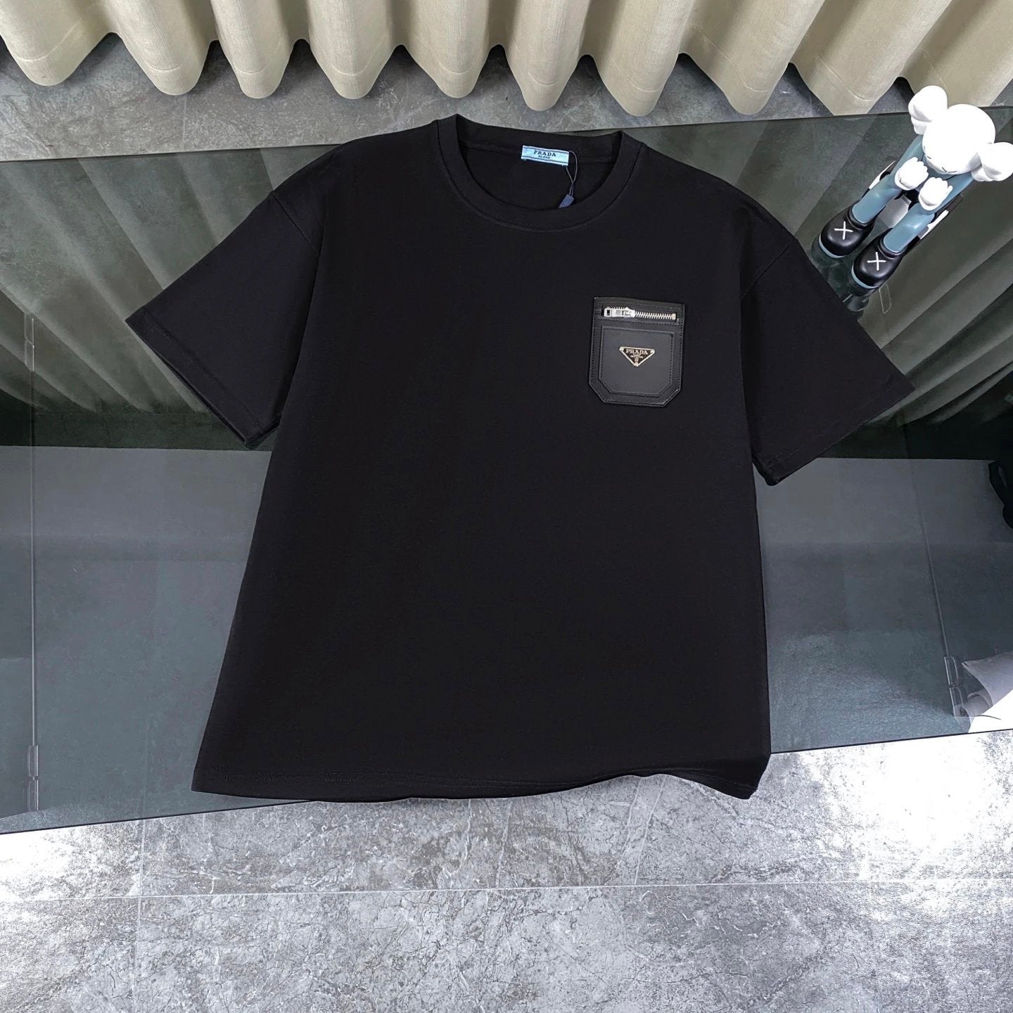PRADA T-shirt Pocket Triangle Label Sticker logo round Neck Short Sleeve25ss New Pure Cotton Unisex Style T Casual T-Shirt Base Layer Shirt OS Loose Fit Half Sleeve Top Plus Size