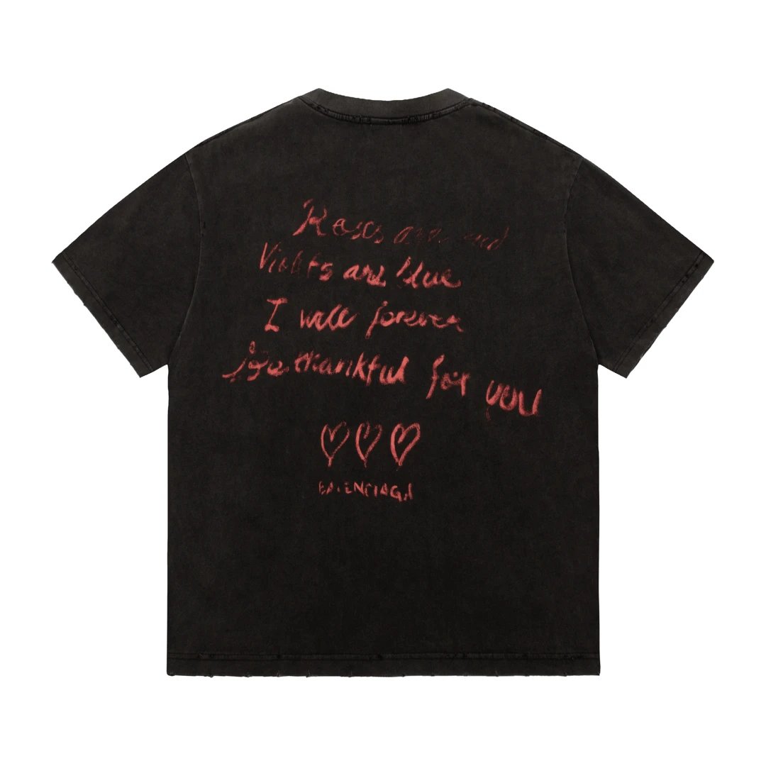 Balenciaga T-shirt Valentine's Day Limited Edition Frayed Crew Neck Short Sleeve25ss New pure cotton T Unisex T-Shirt OS Drop Shoulder Style Base Shirt Top T-Shirt Half Sleeve