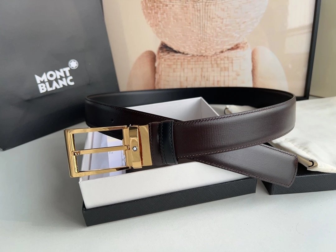 Montblanc Belt Top version 【Original Factory】Men's Leather Belt Width3.5cm Quality Full Set Packaging Original Imported Double-Sided Head Layer Cowhide 100% Original Pure Brass Buckle Dual-Use Fashion Elegant Boys Belt M Home New Custom Latest Hot