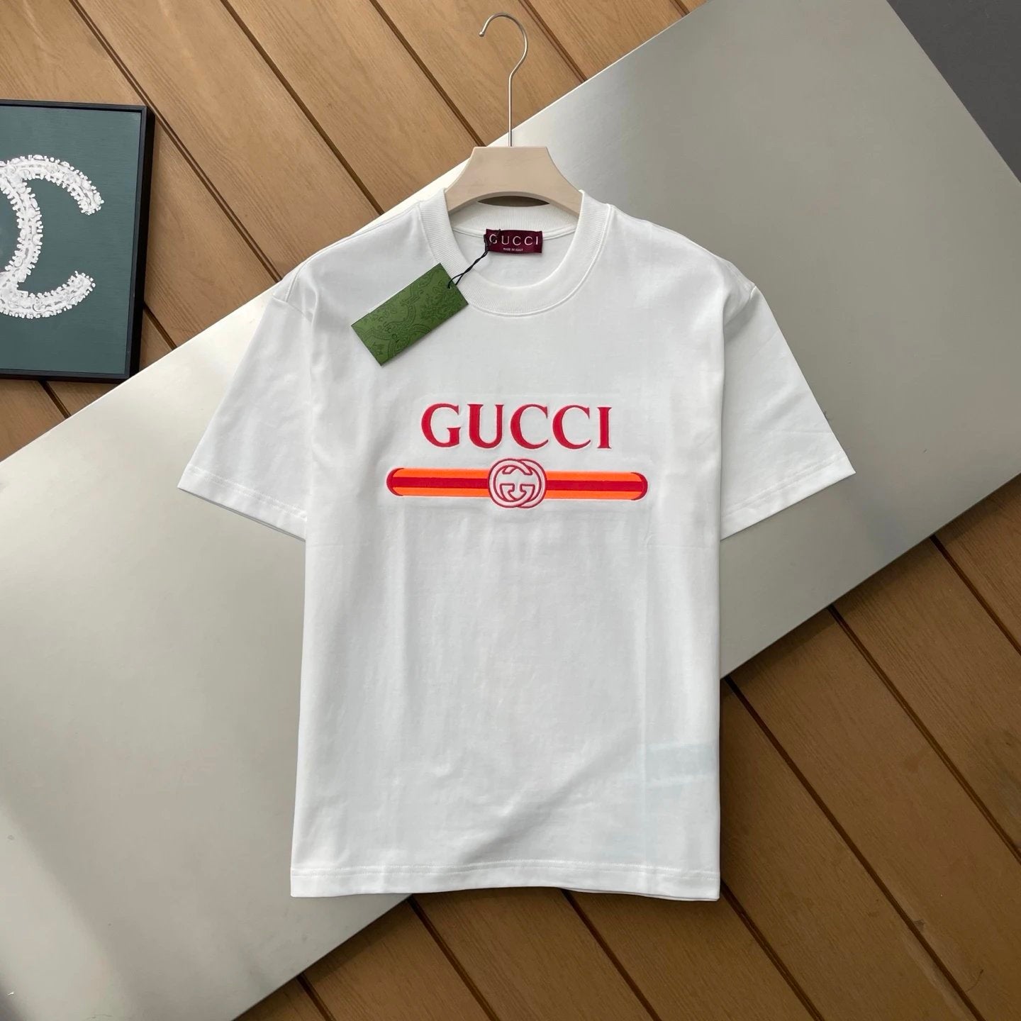 Gucci T-shirt Double-breasted G Alphabet Color Block Embroidery logo round Neck Short Sleeve25ss New pure cotton T Unisex T-Shirt OS Loose Fit Base Shirt Top Half Sleeve T-Shirt