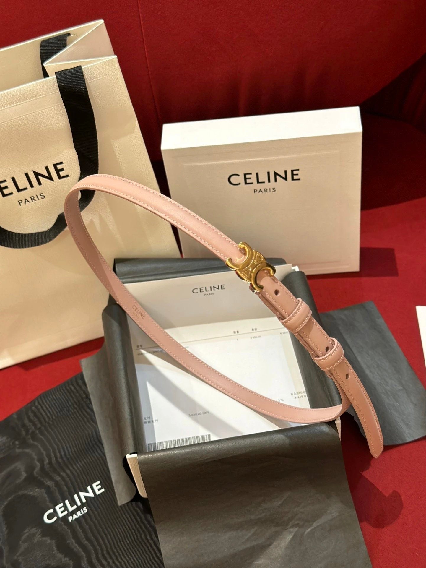Celine Belt Top version Belt Belt Female Arc De Triomphe Belt Arc De Triomphe Belt Black Retro Hair Style Belt Bright Gold Head Belt Belt Double-Sided Belt Women's Belt Women's Belt Belt Women's Belt1.3Belt Women's Belt Belt