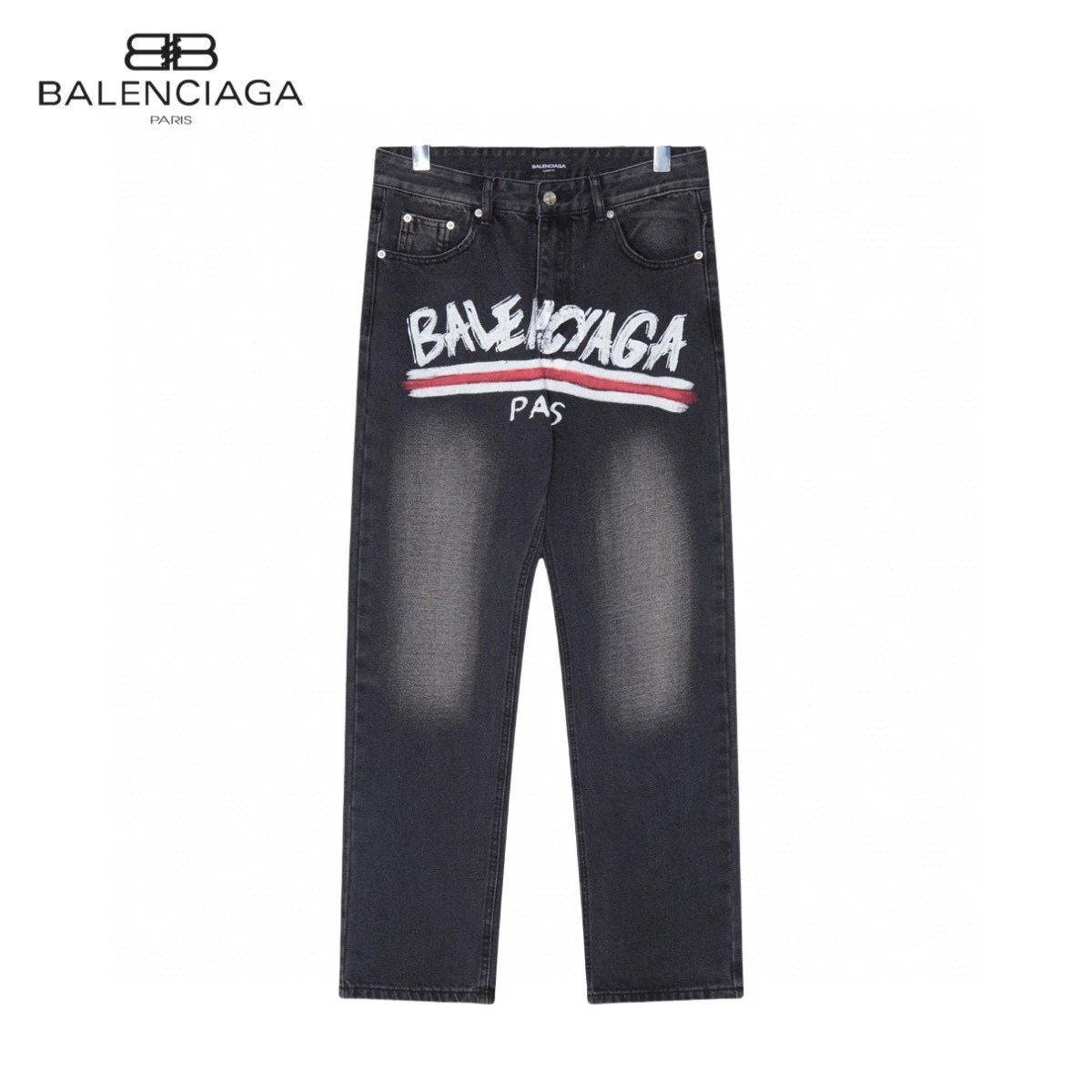 Balenciaga Jeans Hand-drawn Graffiti Letter Print logo25ss Spring Summer New Straight Loose Slim Fit Jeans Unisex Long Pants