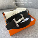 Hermes Belt Top version 【New products in stock】Genuine Leather Belt Business Casual Men and Women H Buckle Belt Double-Sided Available Pant Belt32mm