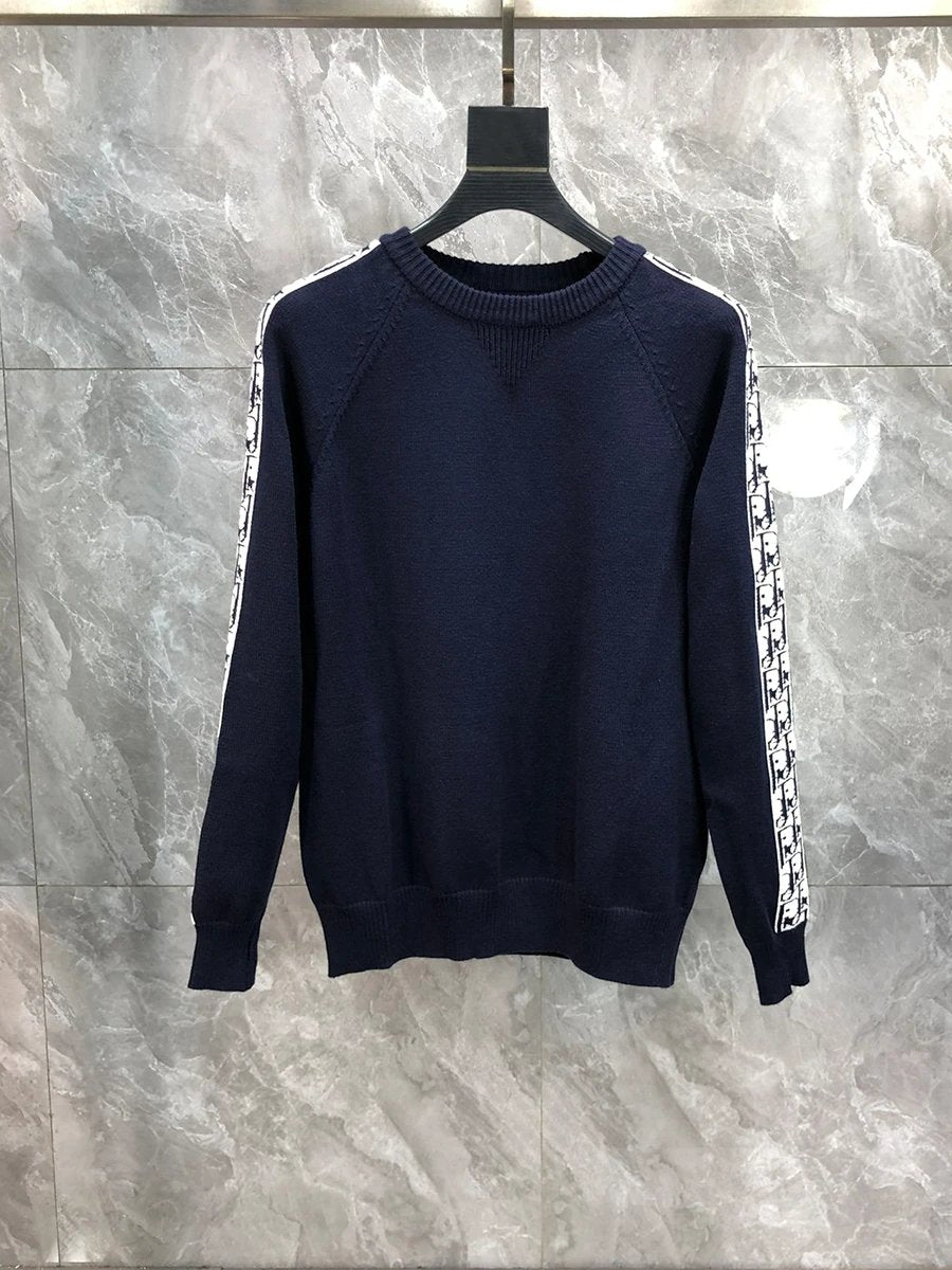 Dior Clothing 2024Autumn and Winter New round Neck Wool Popular Letters Contrast Color Sweater Men's Slim Bottoming Shirt Solid Color Fashion