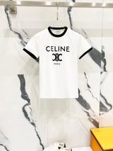 Celine T-shirt Chest Brand Letter Print logo round Neck Short Sleeve25ss New Pure Cotton Women's Style T T-shirt OS Loose Fit Base Shirt Half Sleeve T-Shirt Top Half Sleeve