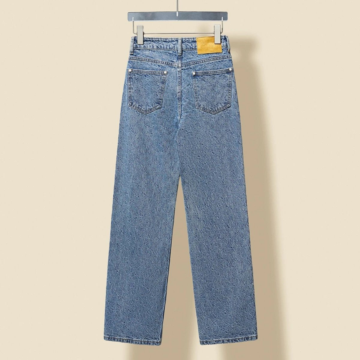 Louis Vuitton LV Jeans Jacquard Fabric Letter Straight Washed Blue Jeans Autumn Winter New Unisex Loose Casual Wide Leg High Waist Pants