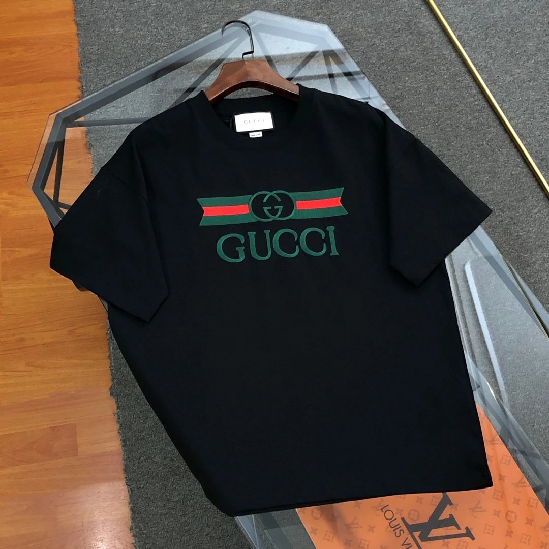 Gucci T-shirt Striped Classic Embroidery logo Round neck short-sleeve pure cotton T T-shirt ins Unisex Simple Summer New Casual Base Shirt T-Shirt
