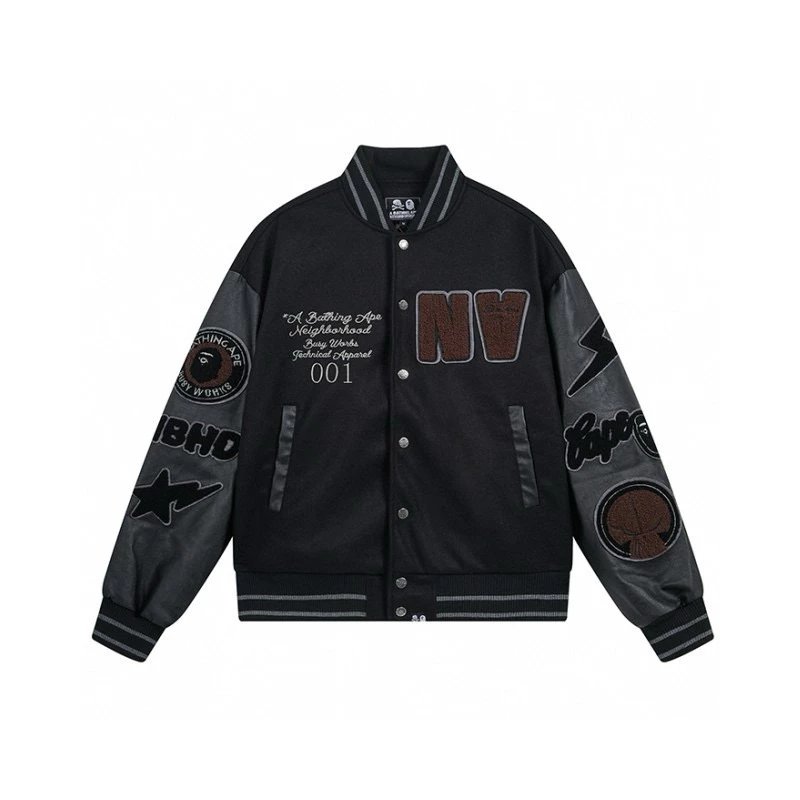 Bape Jackets Top Version Japanese Flocking Letter Embroidery Owl Pilot Sleeve Stand Collar Jacket Baseball Uniform Men's Jacket