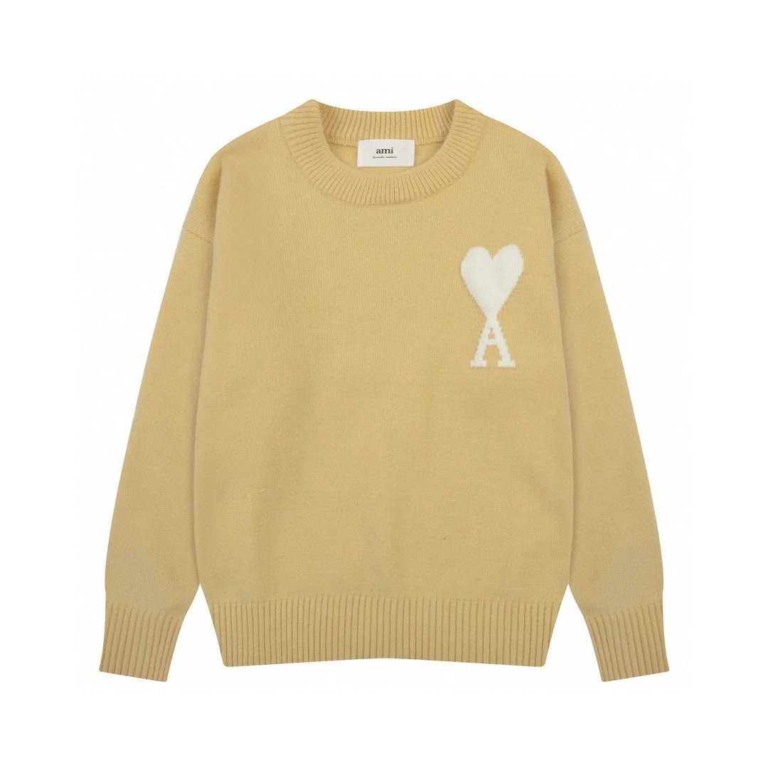 Ami Sweater Top Version2023Spring Men's Loose Inlay Wool Sweater