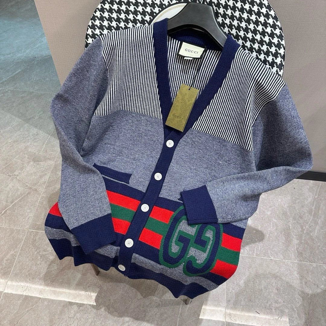 Gucci Sweater Single-breasted Color-block Straight-leg Casual V Cardigan Knit Sweater Jacket Unisex