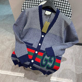 Gucci Sweater Single-breasted Color-block Straight-leg Casual V Cardigan Knit Sweater Jacket Unisex