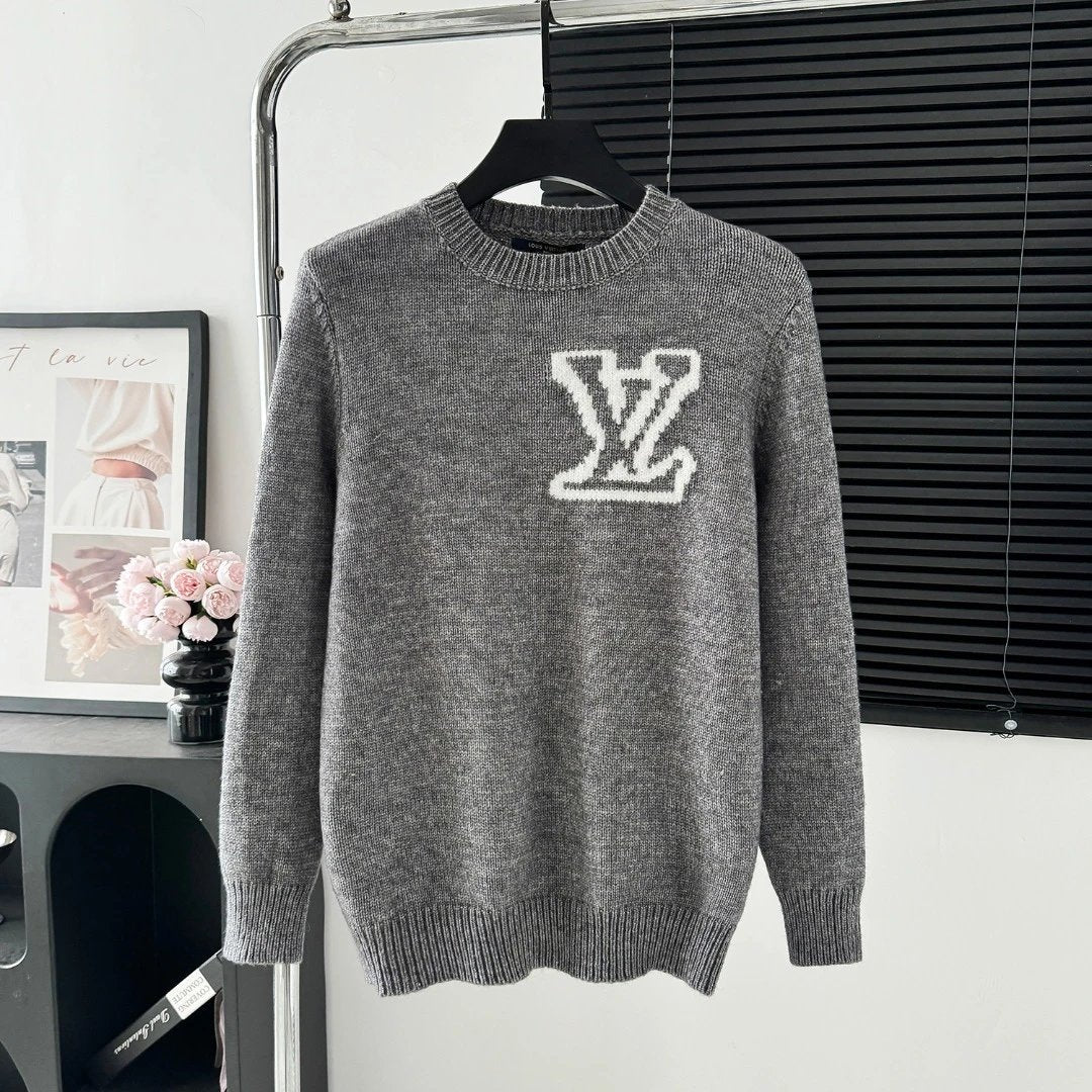 Louis Vuitton LV Sweater Embellished on the chest logo round Neck Sweater25ss Spring New Thickened Long Sleeve Pullover Unisex OS Loose Fit Top Versatile Casual Jacket