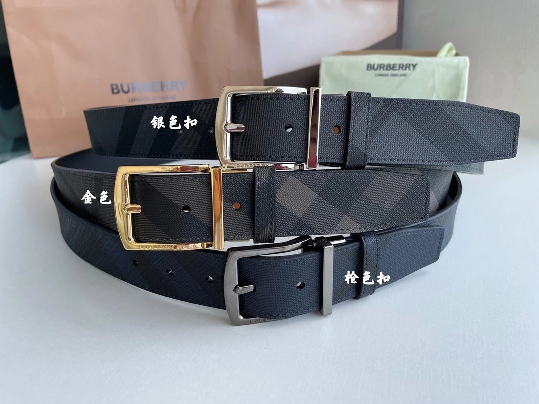 Burberry Belt Top version 【Original Custom】Original New Men's Leather Belt Width3.5cm Double-Sided Imported First Layer Calfskin Full Grain Leather Genuine Goods Quality Original Letter Rotating Buckle Counter Full Set Gift Box Packaging B Home Belt