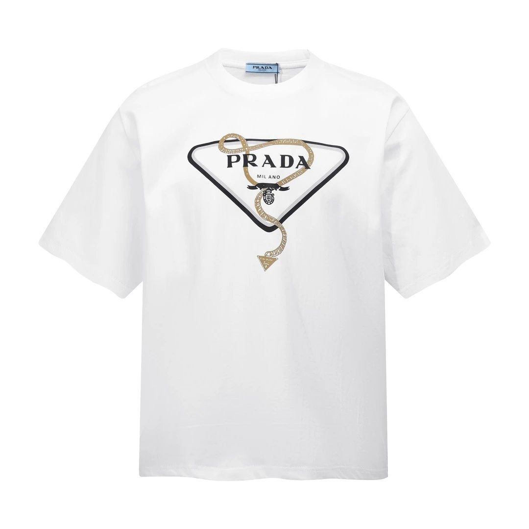 PRADA T-shirt Chest Rope Triangle Mark Printing logo round Neck Short Sleeve25ss New Pure Cotton Unisex Style T T-shirt OS Loose Fit Base Shirt Short Sleeve Top T-Shirt