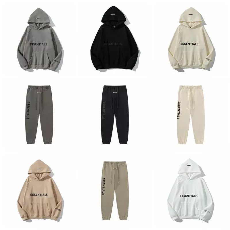 ESSENTIALS Hoodie Fashion Brand Double Line Three-Dimensional Silicone Velvet Padded Hooded Sweatshirt Sweatpants Autumn and Winter Suit Men and Women