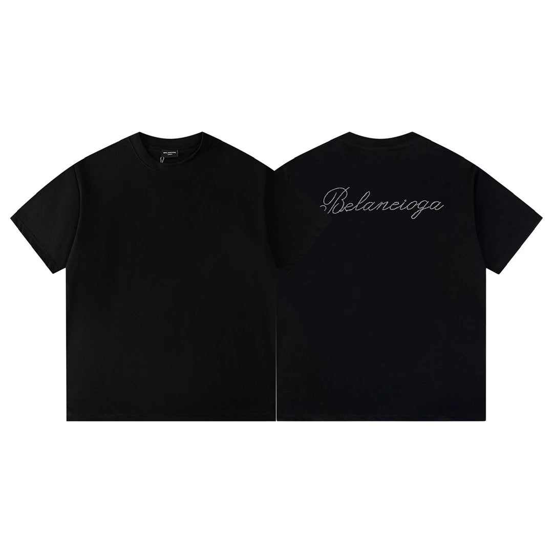 Balenciaga T-shirt Backside Rhinestone Lettering logo round Neck Short Sleeve25ss New pure cotton T Unisex T-Shirt OS Loose Fit Base Shirt Top Half Sleeve T-Shirt