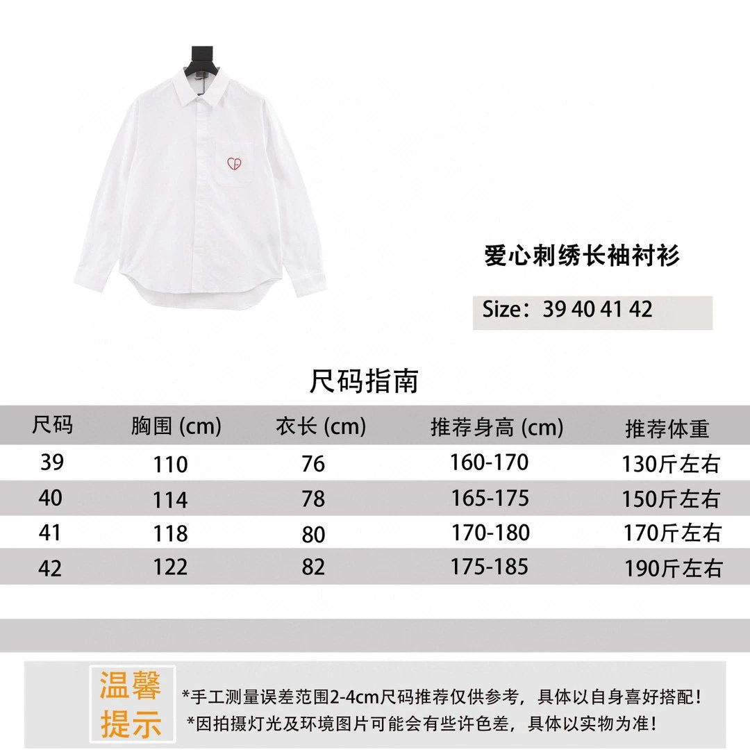 Dior Shirt Love Embroidered Long-Sleeved Shirt for Men and Women