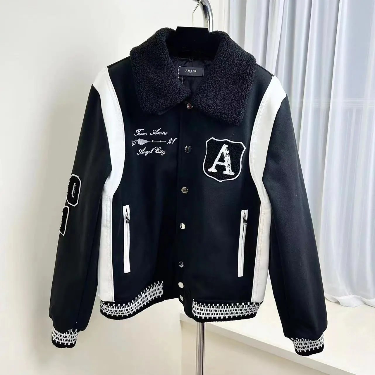 Amiri Jackets Coat Correct Version Embroidered Bone Print Pilot Casual Jacket Coat Men's and Women's Baseball Uniform Winter