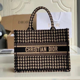 Dior Women's Bag Top version Same Style as Stars2023New Product BookTotemini Tote Bag Houndstooth Mini Small Sized Large Canvas Embroidered Shopping Bag Handbag Shoulder Bag Women's Bag