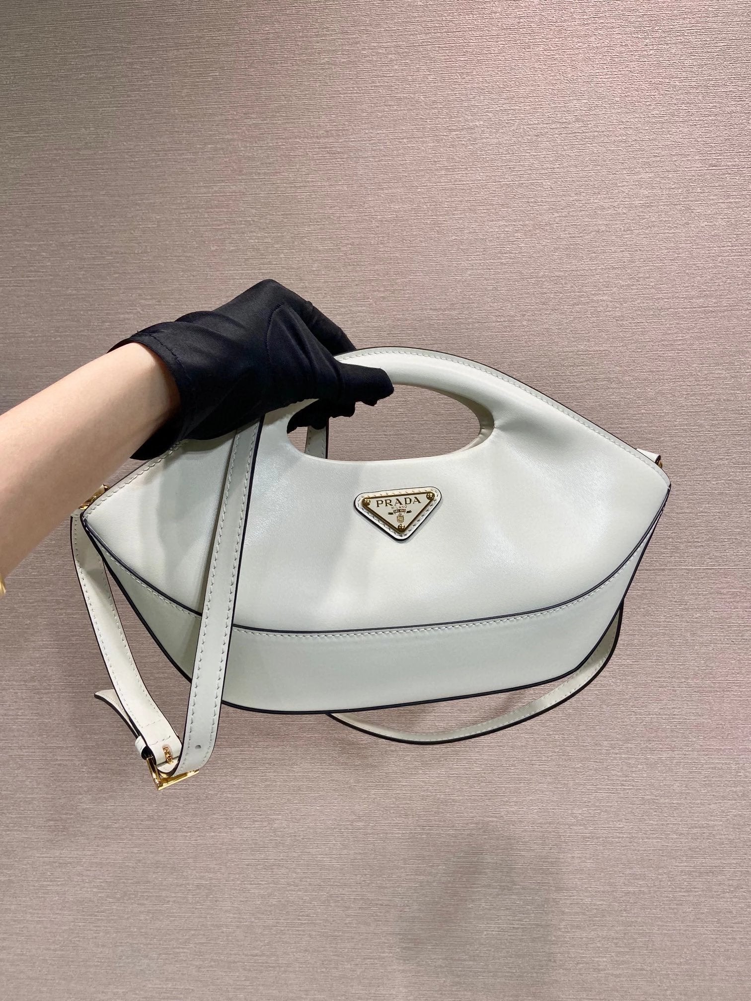 PRADA Bag Top version Latest Enamel Metal Triangle Logo Badge Dumpling Bag outside Imported Calfskin with Imported Lambskin Shoulder Bag Crossbody Bag Underarm Bag Handbag Women's Bag with a Detachable and Adjustable Long Shoulder Strap1BA421