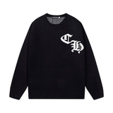 Chrome Hearts Sweater Classic Horseshoe Round Neck Wool Sweater Long Sleeve Thickened Lazy Style OS Loose Fit Unisex Knit Top Jacket Versatile Casual Wearable Inside and Outside