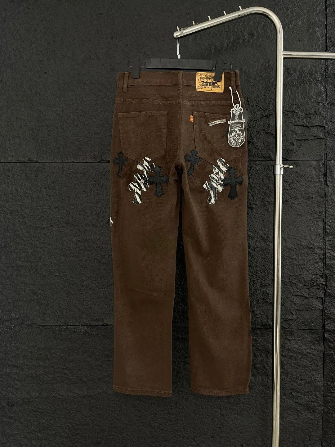 Chrome Hearts Jeans Front Cross Stitch Leather logo25ss Spring Summer New Straight Loose Slim Fit Jeans Unisex Long Pants