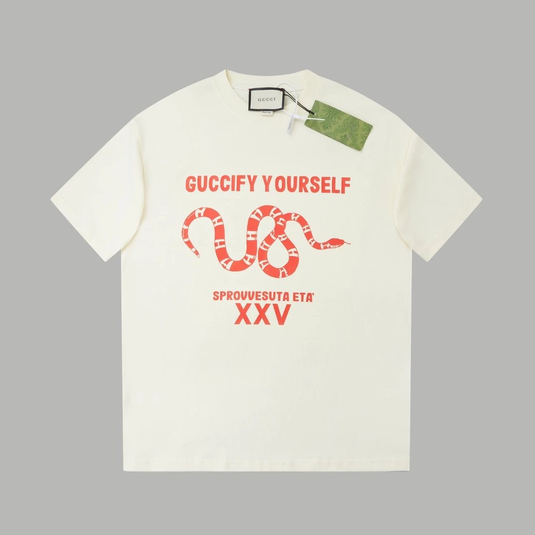 Gucci T-shirt Year of the Snake Limited Edition Classic Coiled Snake Pattern Print logo round Neck Short Sleeve25ss New Pure Cotton Unisex Style T Casual T-Shirt Base Layer Shirt OS Loose Fit Short Sleeve Top