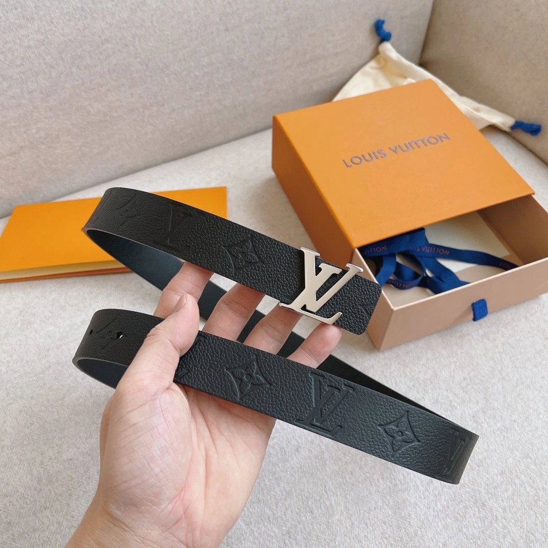 Louis Vuitton LV Belt Top version 【Counter Quality】Belt New Belt3.0cm Women's Belt Metal Buckle Women's Leather Belt with Classic Presbyopic Chessboard Grid Belt with Genuine Goods Packaging No Problem in and out of the Counter Versatile Casual Fashion Fo