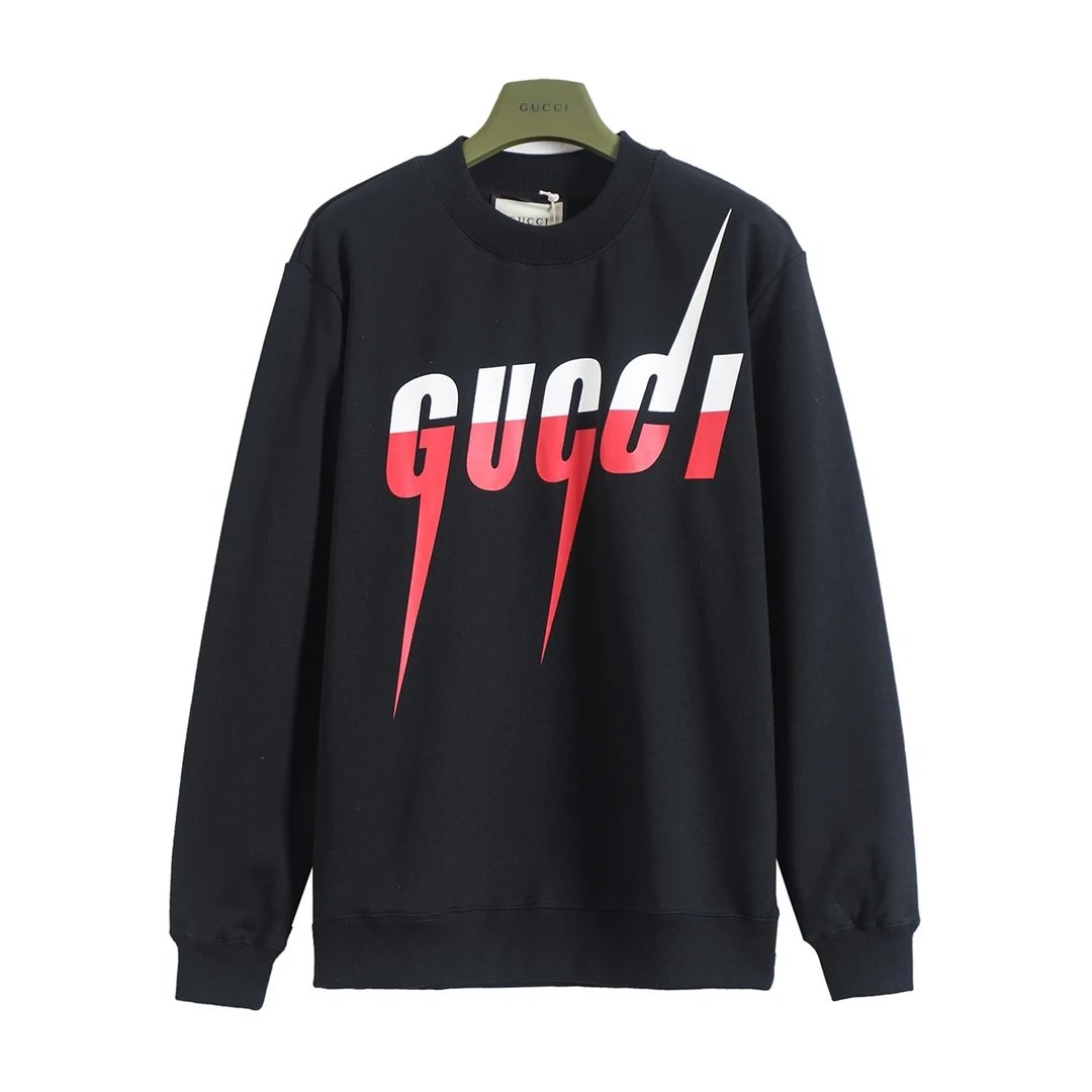 Gucci Hoodie Classic Lightning Print Crewneck Sweatshirt380100% Pure Cotton Terry Pullover Sweatshirt os Unisex Inner Layer Design24ss Autumn and Winter New Products