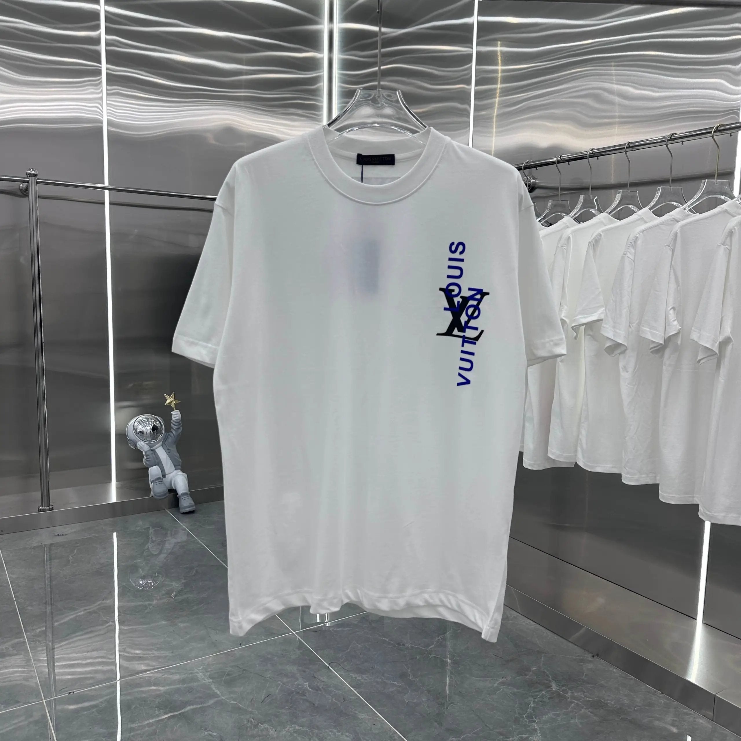 Louis Vuitton LV T-shirt Silicone Flocked Round Neck Short Sleeve Pure Cotton T Unisex Short Sleeve T-Shirt Sports Casual os All-Matching Loose