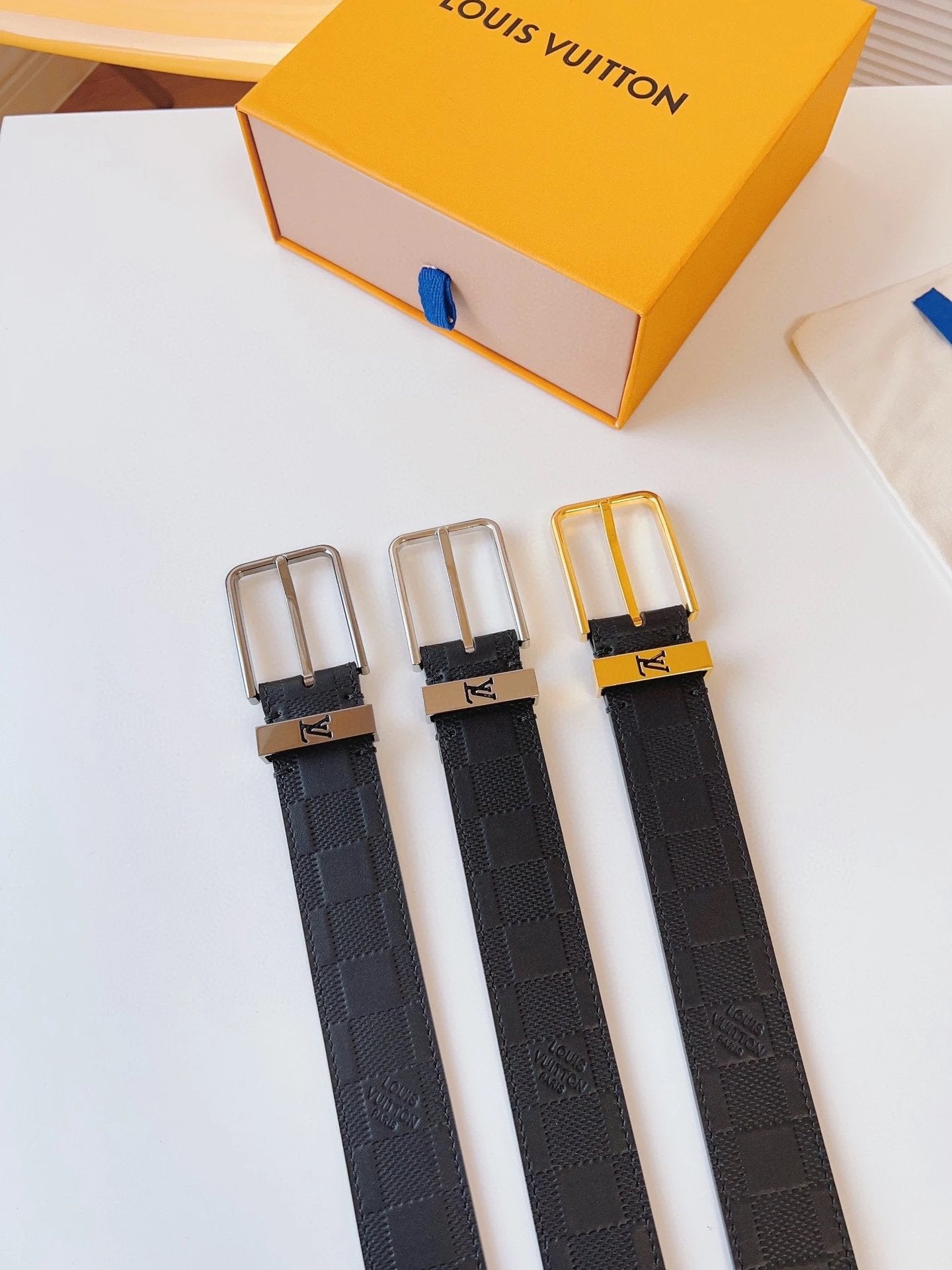 Louis Vuitton LV Belt Top version 【Counter Quality】The Most New Belt3.5cm Men's Belt Pin Buckle Men's Leather Belt with Classic Presbyopic Checkerboard Plaid Belt with Genuine Goods Packaging in and out of the Counter No Problem Versatile Casual Fashion F