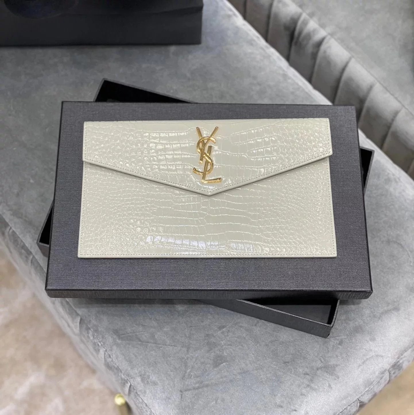 YSL Women's Bag Top version 【Genuine Goods Leather】2022Spring and Summer New Clutch Handbag Crocodile Pattern Cowhide Caviar Women's Cow Leather Bag Clutch Bag