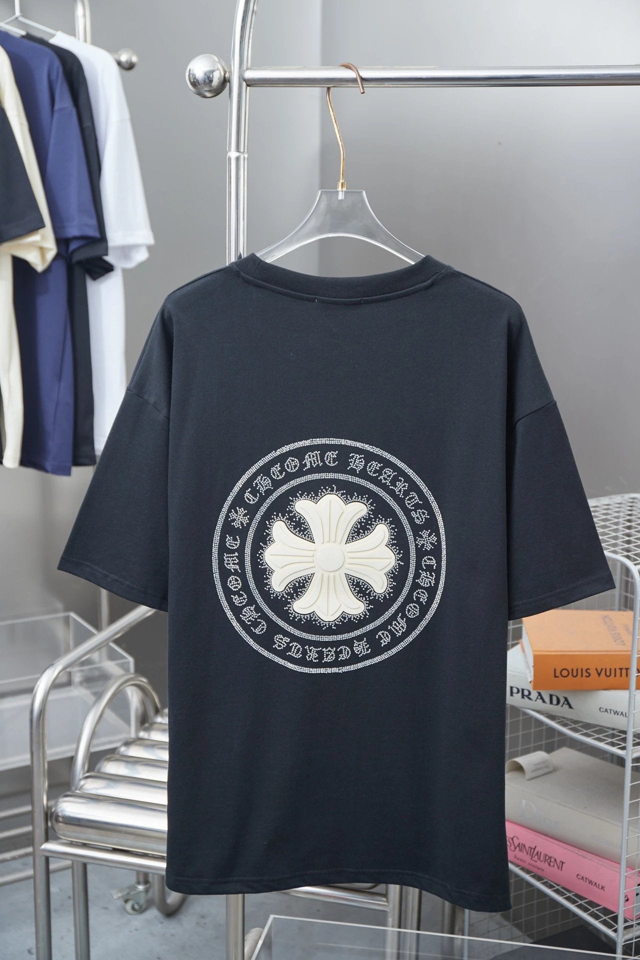 Chrome Hearts T-shirt Back with Sanskrit Script Rhinestones logo round Neck Short Sleeve25ss New pure cotton T Unisex T-Shirt OS Drop Shoulder Loose Fit Base Shirt Top T-Shirt Short Sleeve