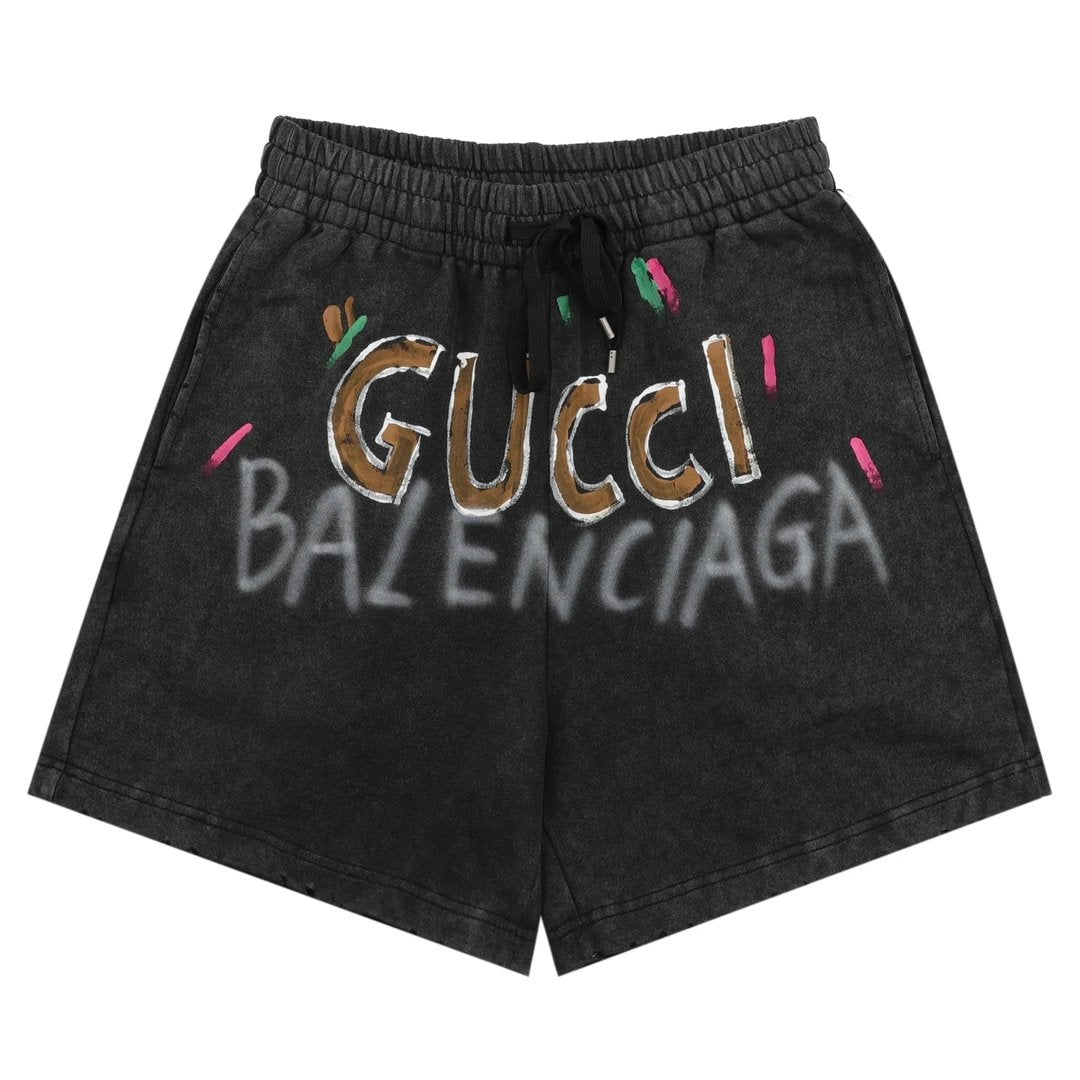 Balenciaga Shorts Hand-drawn Letter Print on the Front logo Five-point Shorts25ss New Drawstring Casual Pants for Men and Women, Summer Style5Two-in-One Casual Sweatpants Pure Cotton Joggers