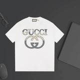 Gucci T-shirt Double-breasted G Printing logo round Neck Short Sleeve25ss New pure cotton T Unisex T-Shirt OS Drop Shoulder Loose Fit Base Shirt Top T-Shirt Short Sleeve