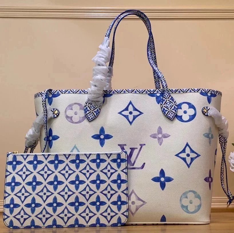 Louis Vuitton LV Women's Bag Top version M22978M22979M2298023Summer Series Watercolor Gradient Printing Neveful Medium tote Tote Bag Women's Portable One Shoulder Shopping Bag