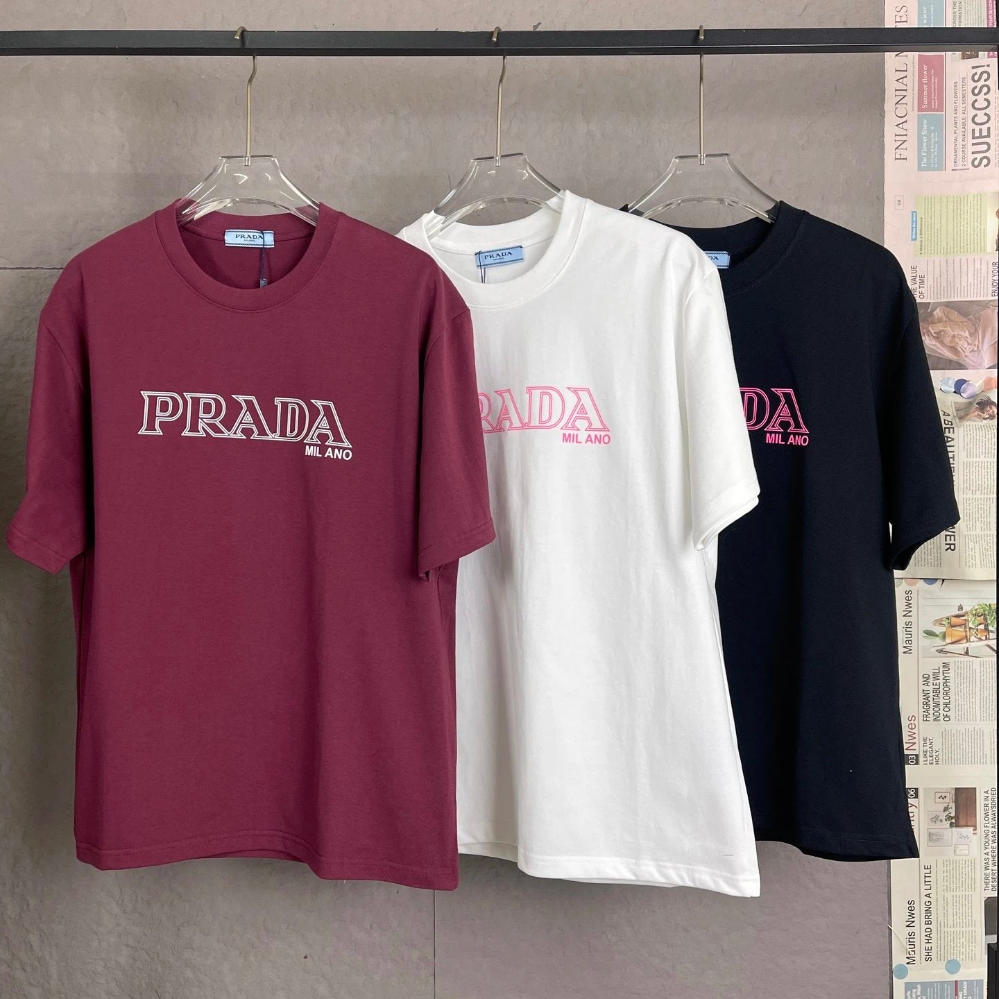 PRADA T-shirt Chest Letter Print logo round Neck Short Sleeve25ss New pure cotton T Unisex T-Shirt OS Drop Shoulder Loose Fit Base Shirt Top T-Shirt Short Sleeve
