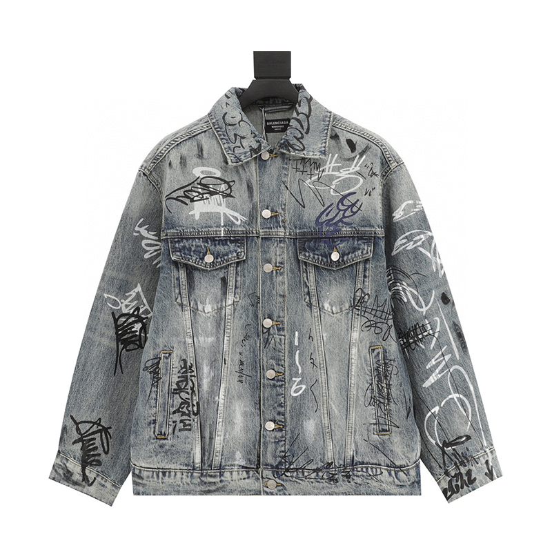 Balenciaga Jackets Doodle Hand Drawn Fun Denim Coat for Men and Women