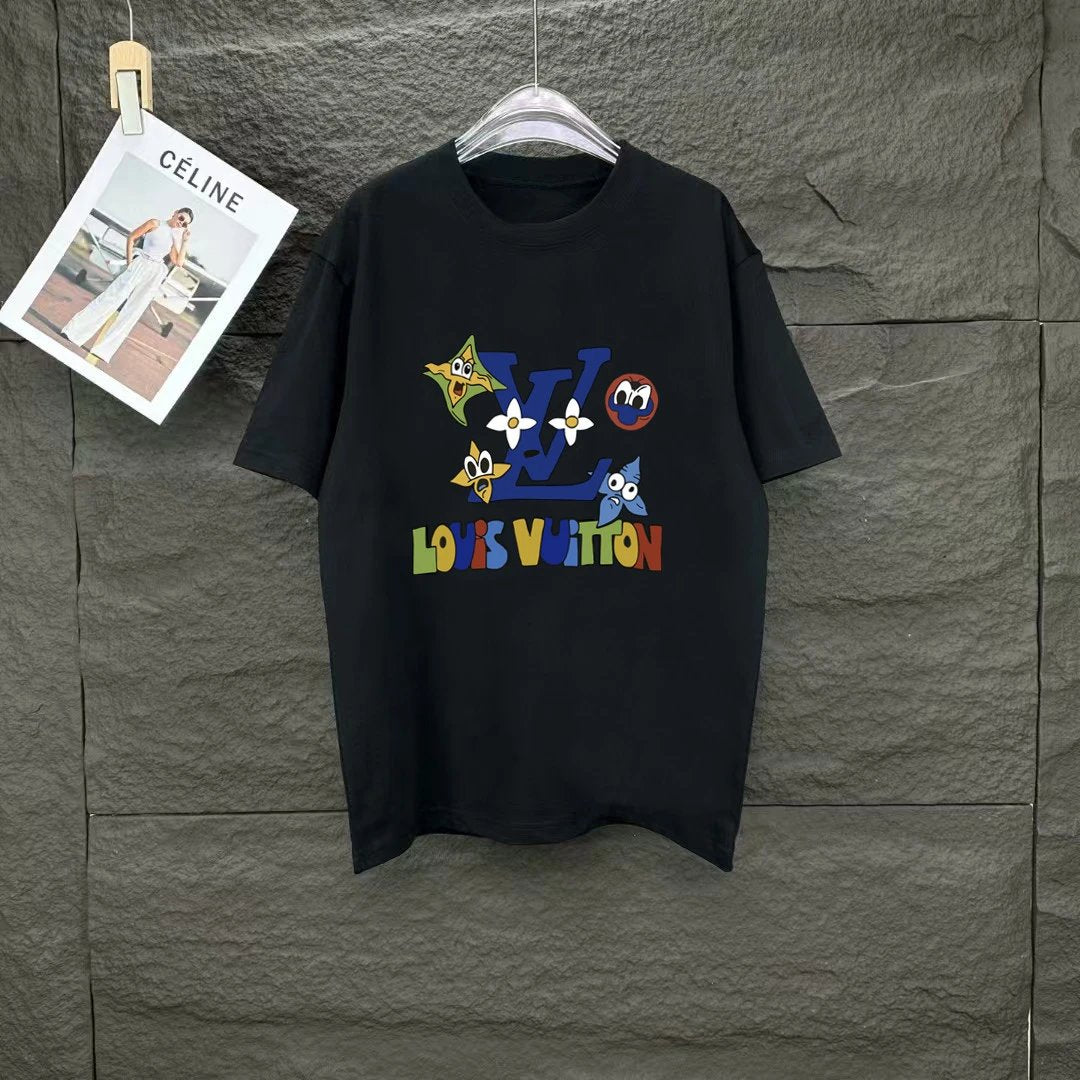 Louis Vuitton LV T-shirt Colorful Cartoon Print on the Chest logo round Neck Short Sleeve25ss New pure cotton T Unisex T-Shirt OS Loose Fit Base Shirt Top Half Sleeve T-Shirt