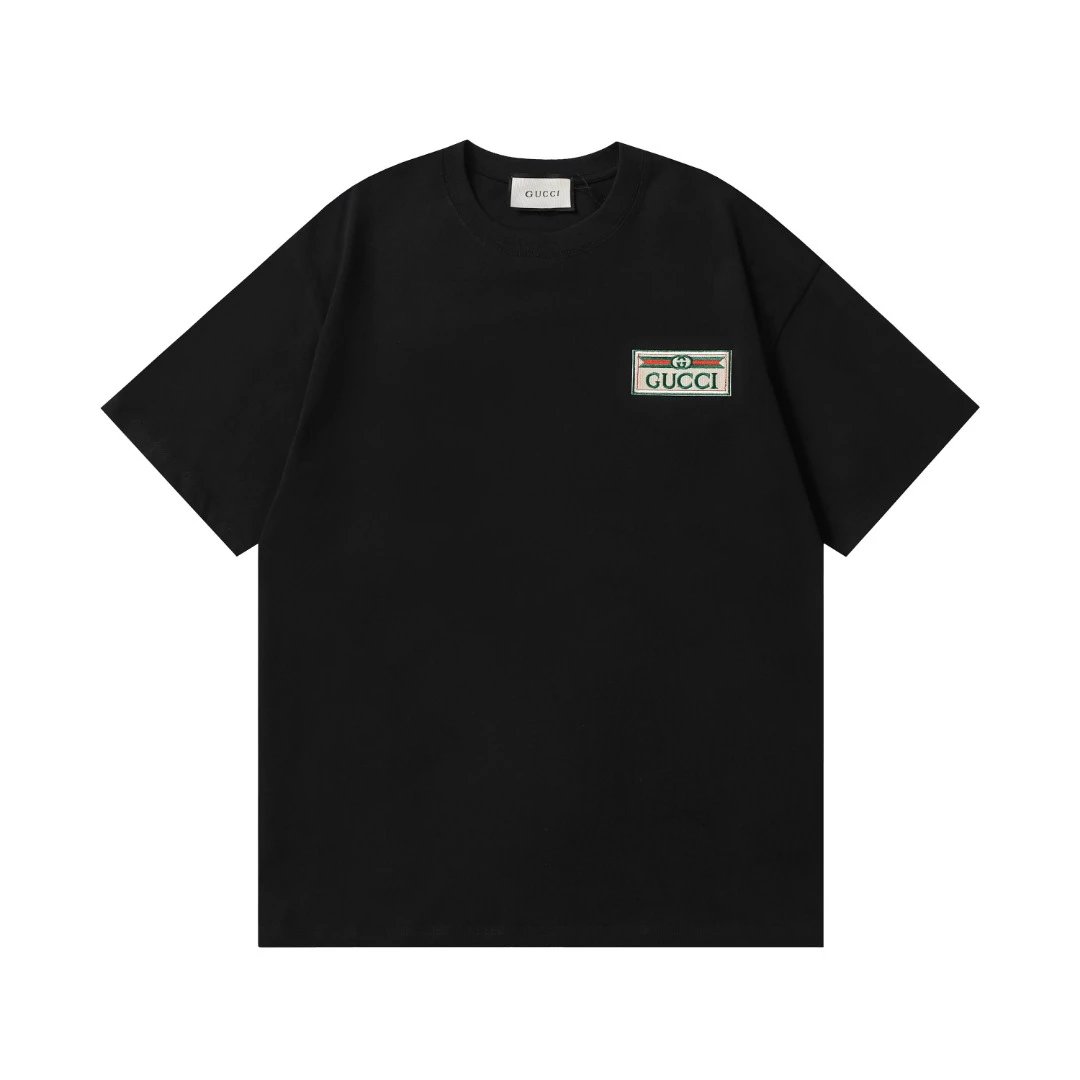 Gucci T-shirt Double G Letter Color Embroidery Logo round Neck Short Sleeve25ss New Pure Cotton Unisex Style T T-shirt OS Loose Fit Base Shirt Short Sleeve T-Shirt Top